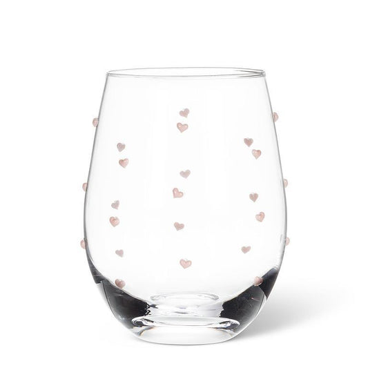 Stemless Wine Glass/Pink Hearts