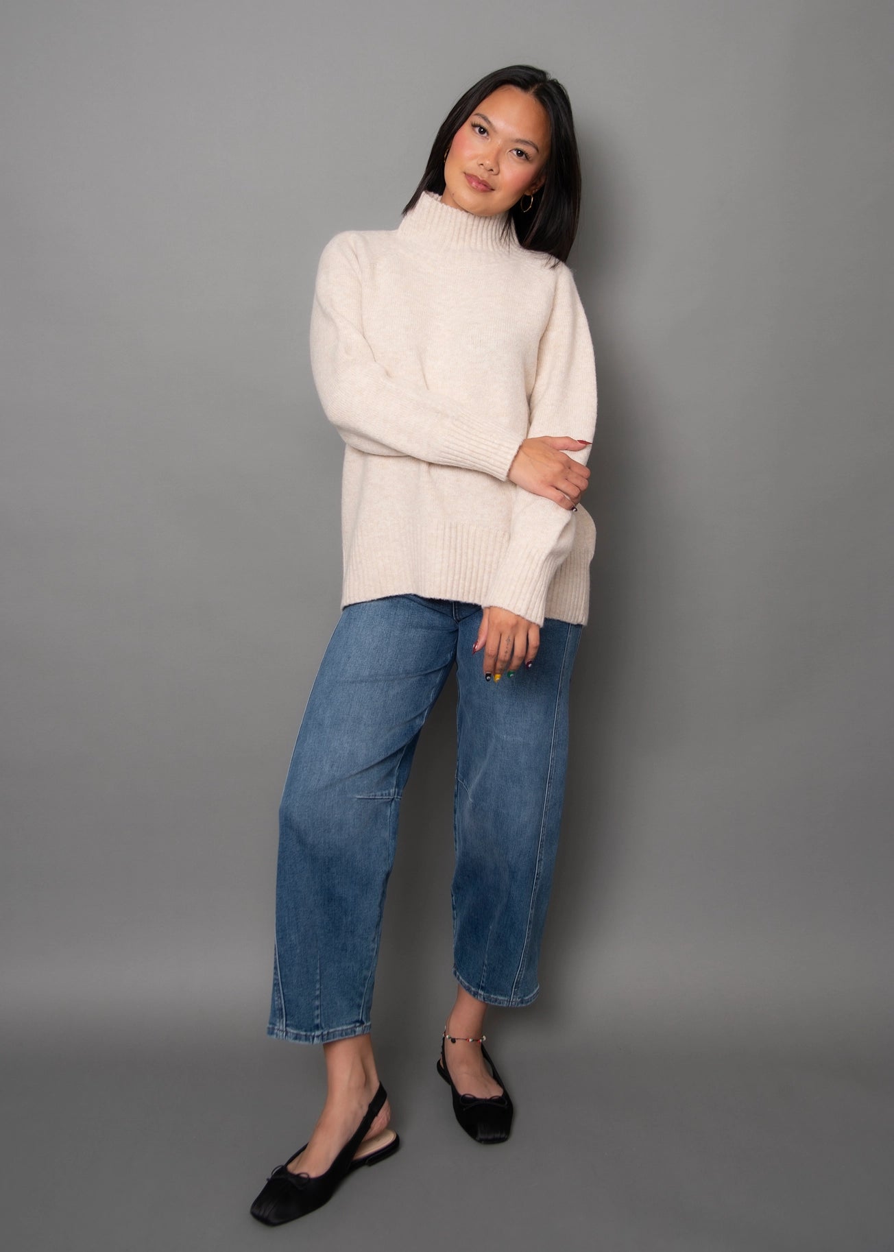 Anthousa Long Raglan Sleeve Mock Neck Pull-Over