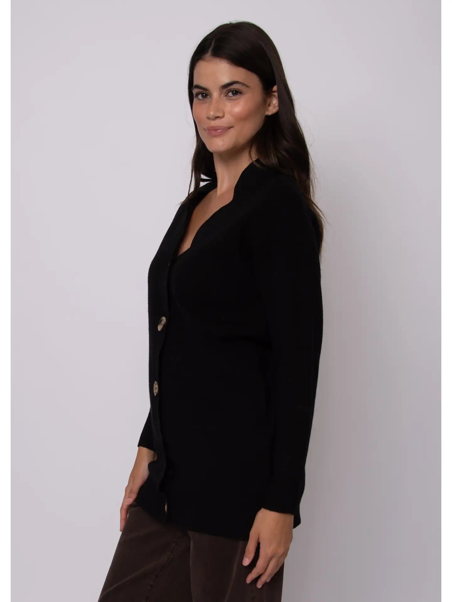 Abella Long Sleeve V-Neck Cardigan-Black