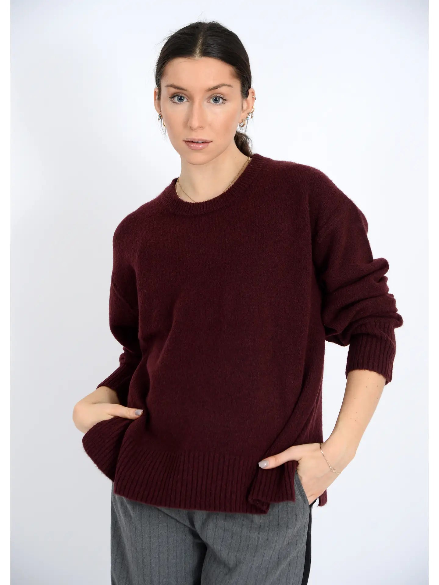 Waverly Long Sleeve Crew Neck-Maroon
