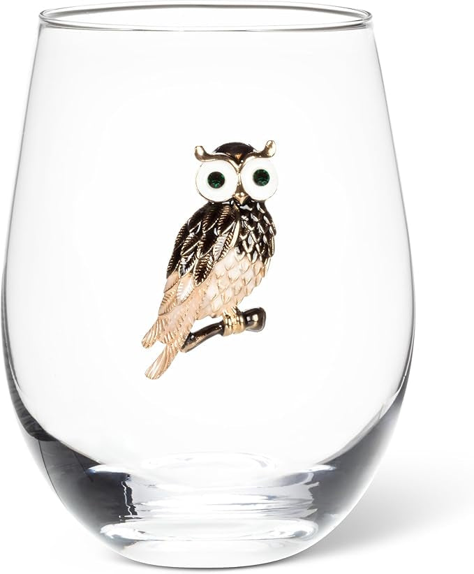 Stemless Wine Glass Jewelled-Owl