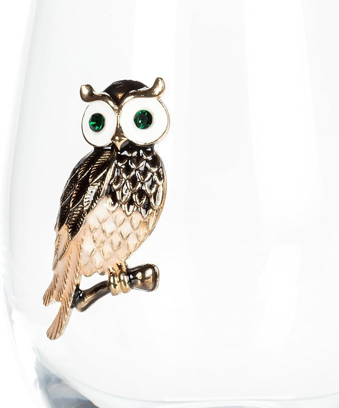 Stemless Wine Glass Jewelled-Owl