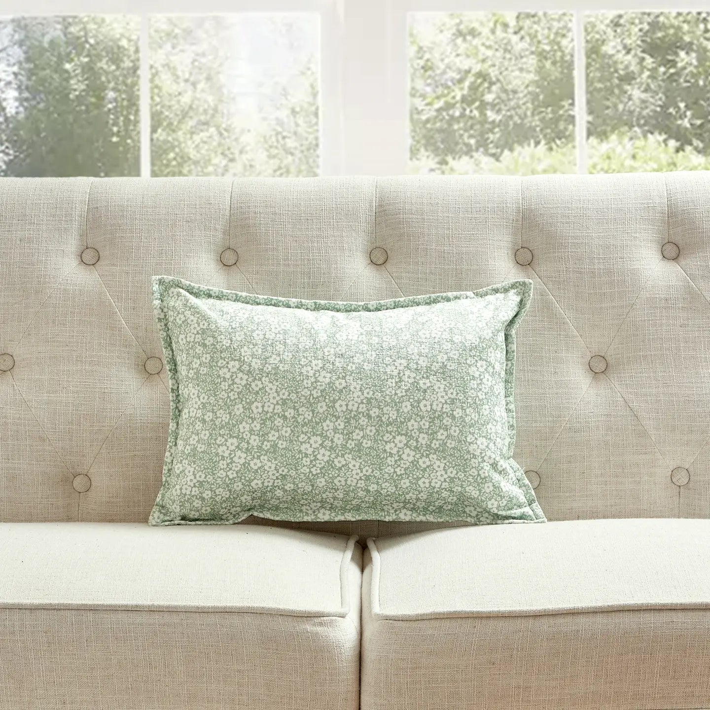 Cottage Flower Cushion-Green Rectangle