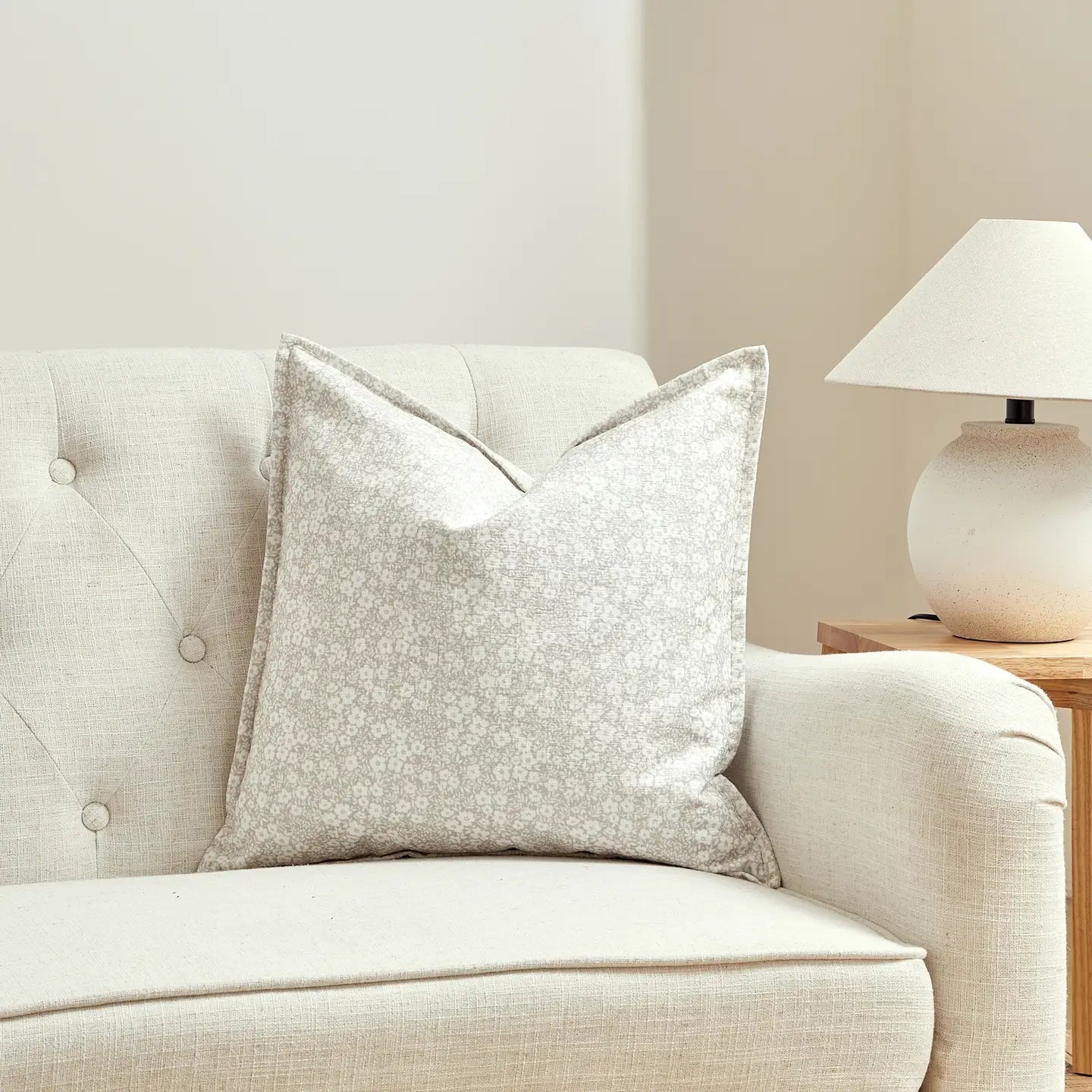 Cottage Flower Cushion-Beige