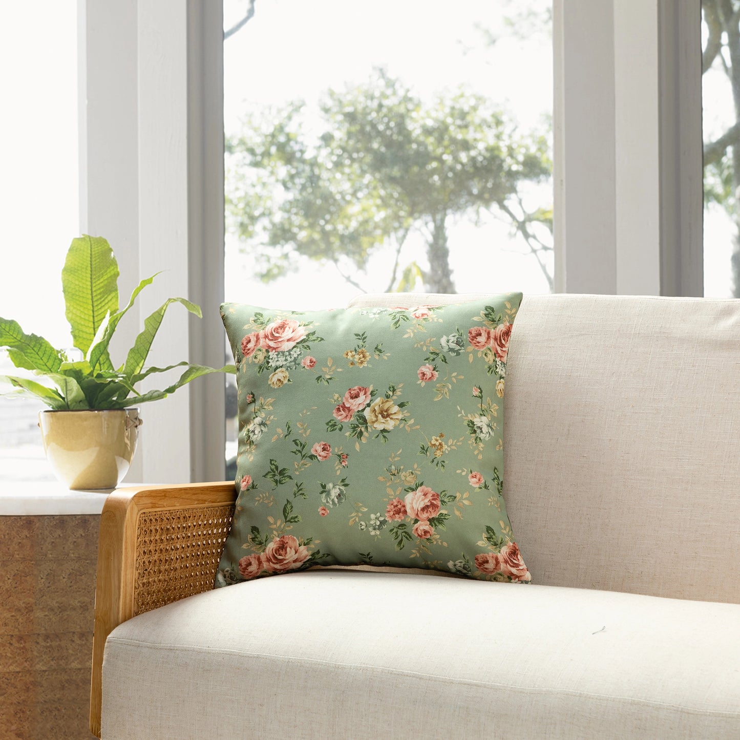 Florence Floral Cushion-Green