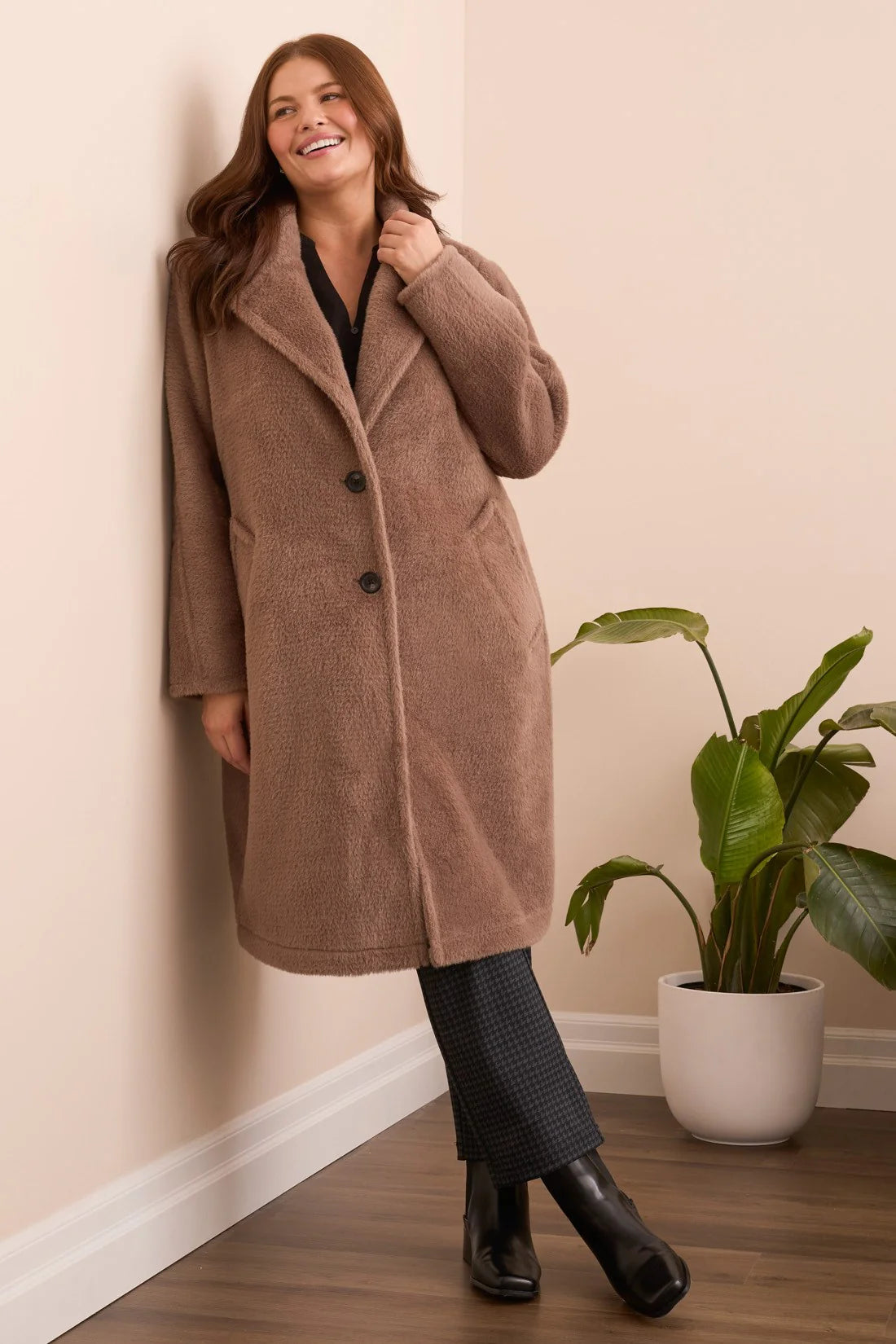 SOFT PLUSH BUTTON-FRONT COAT
