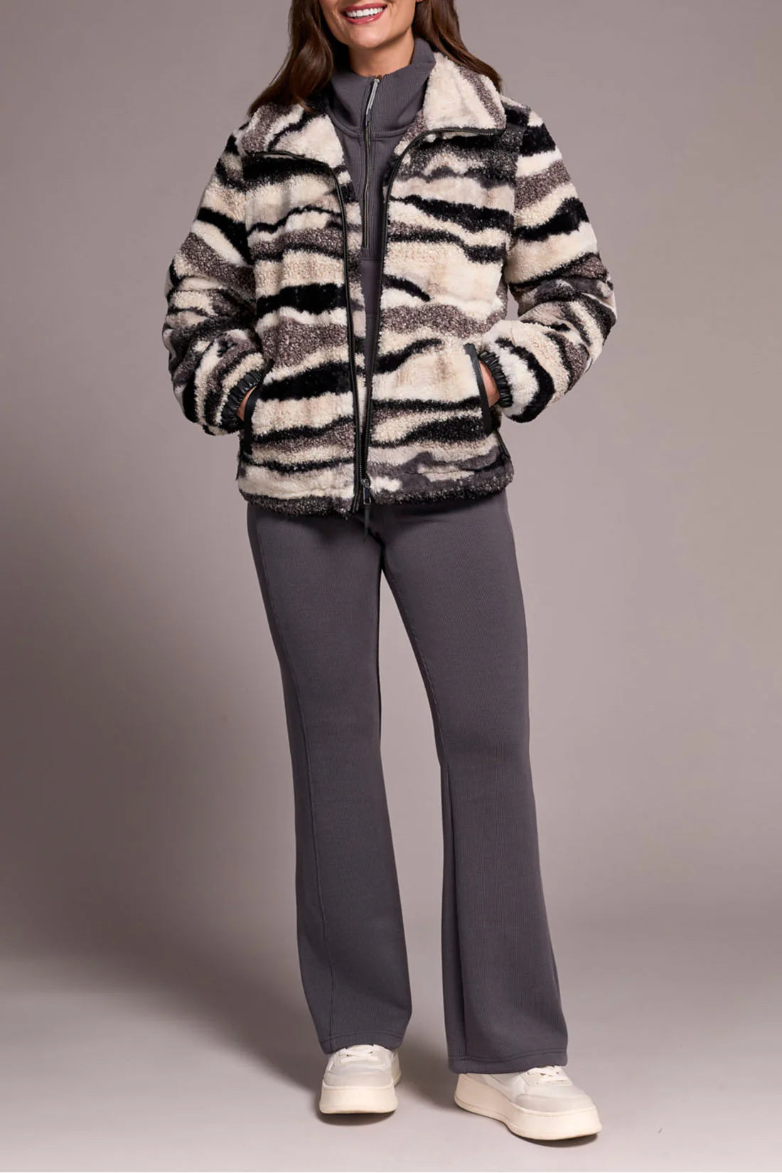 Lined Zip Jacket W/PU Detail-Nordic Stone