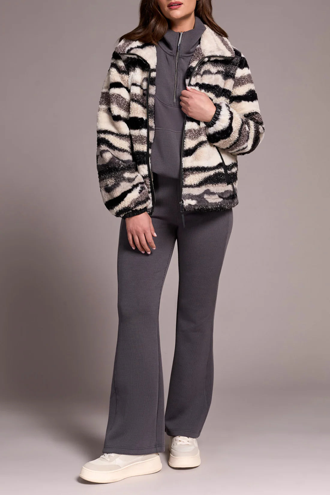 Lined Zip Jacket W/PU Detail-Nordic Stone