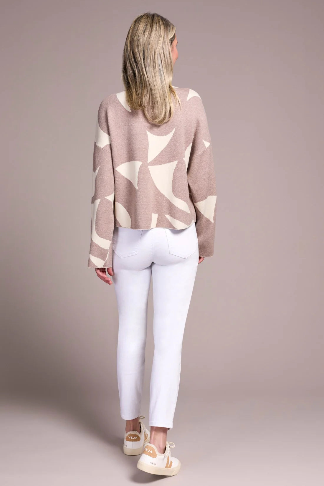 OVERSIZED MOCK NECK ABSTRACT PRINT SWEATER-SANDSTONE