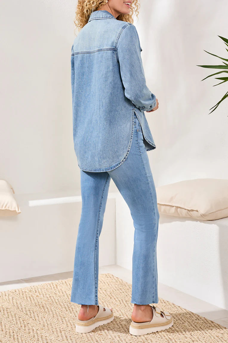 TRIBAL CLASSIC DENIM SHIRT W. ROLL SLEEVES OCEANWASH