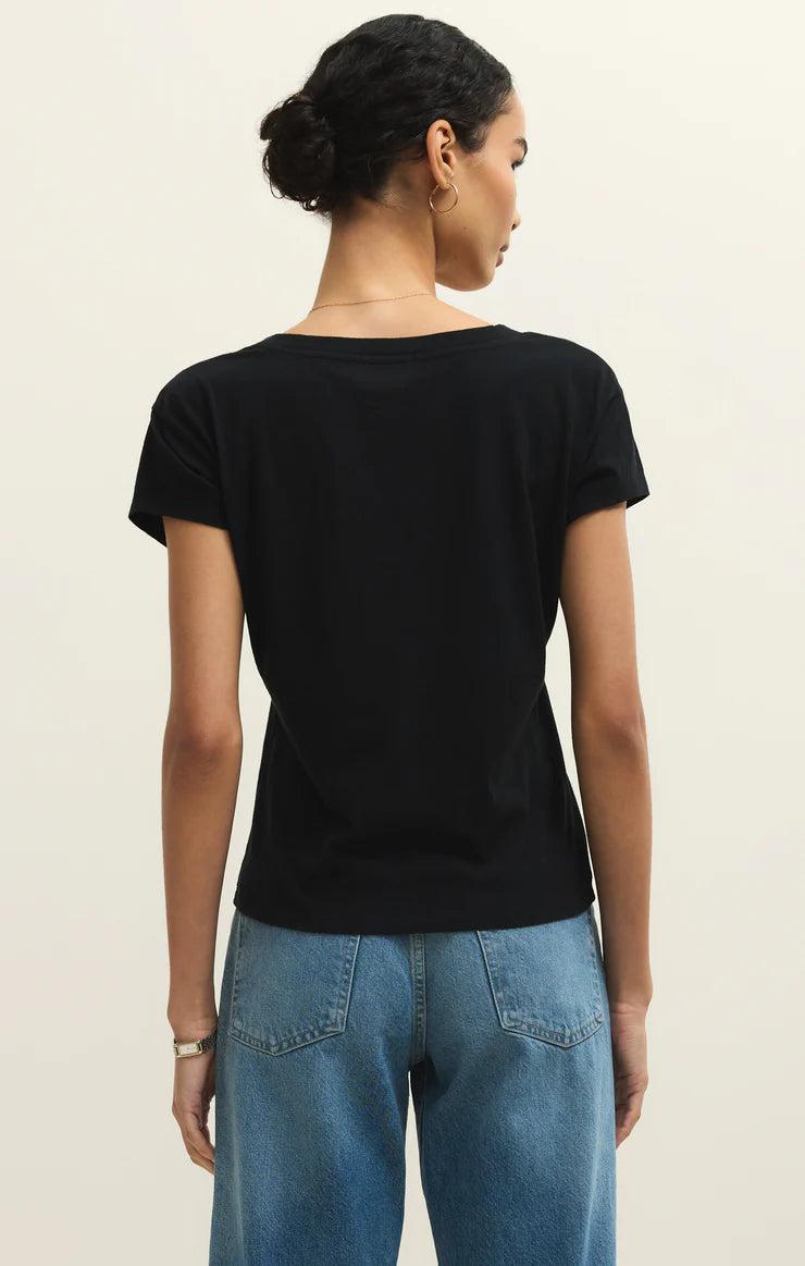 MODERN JERSEY V-NECK TEE-BLACK