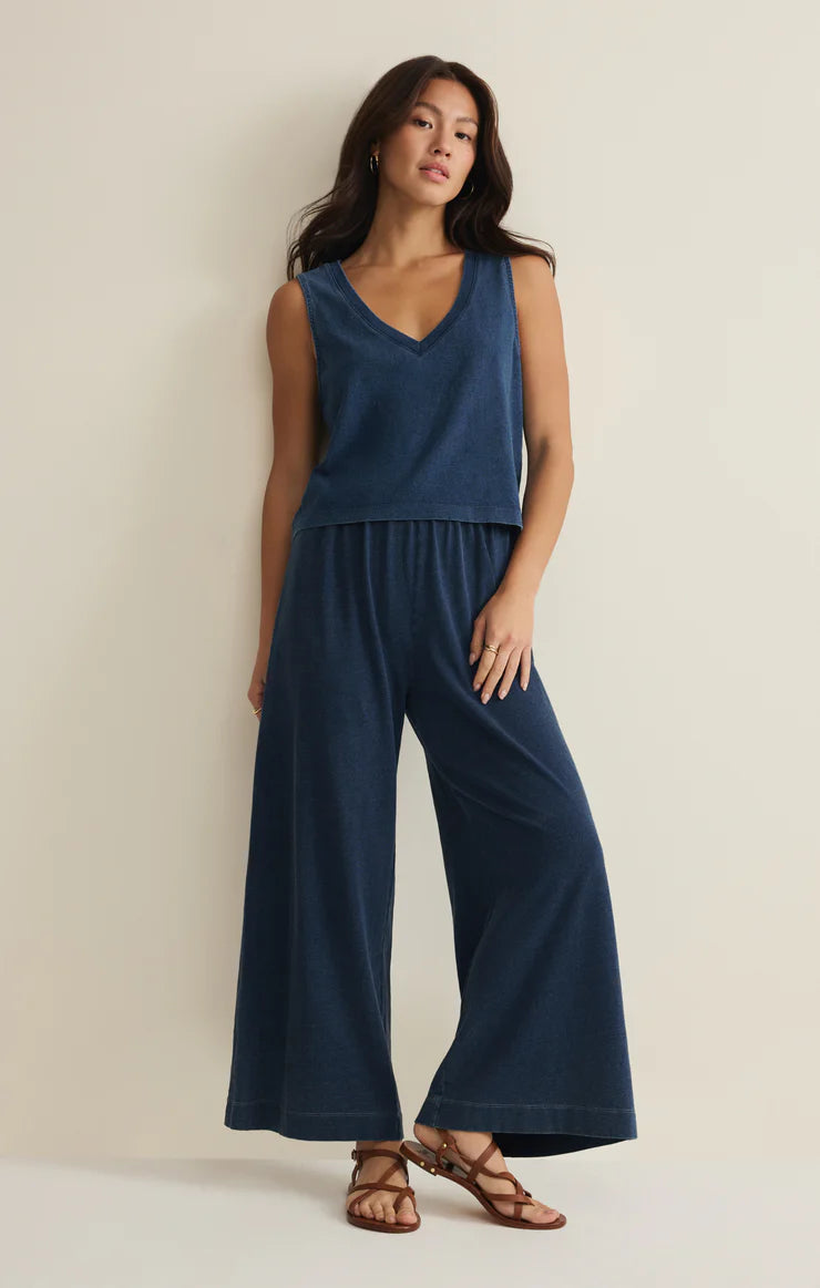 SLOANE V-NECK JERSEY DENIM TOP-INDIGO