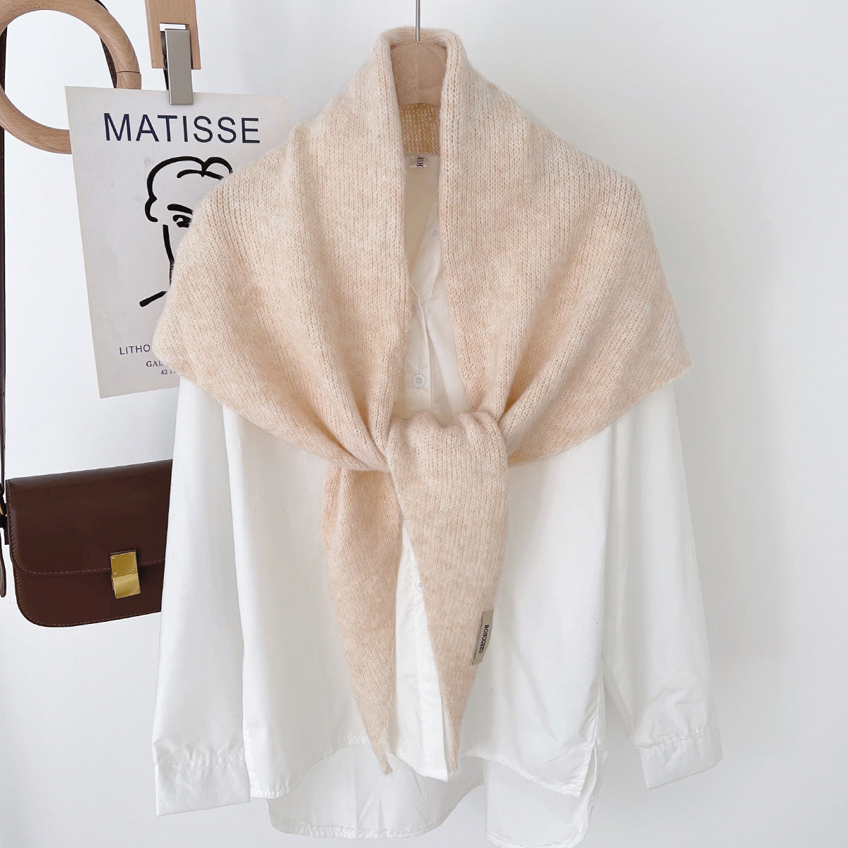 Soft Knit Triangle Scarf -Cream