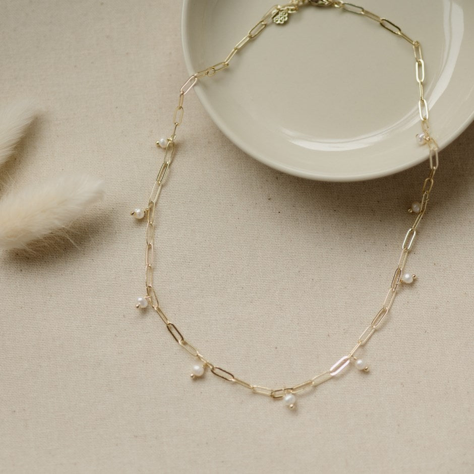 Beatrice Pearl Necklace-gold-white pearl