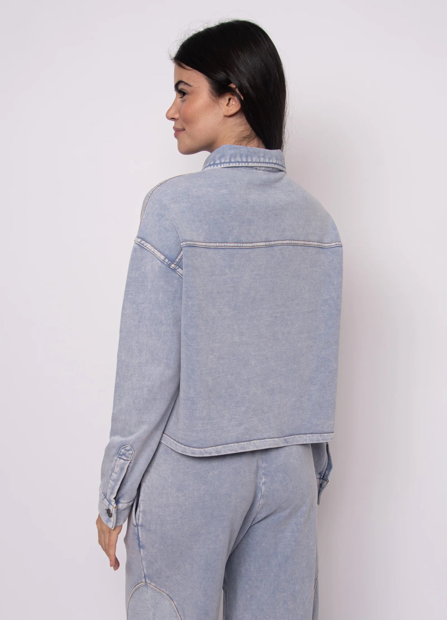 Nara French Terry Button Up-Light Blue