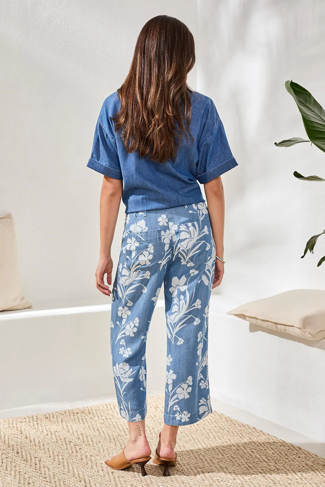 DRAPE DENIM PRINTED PANT-SEASIDE BLUE