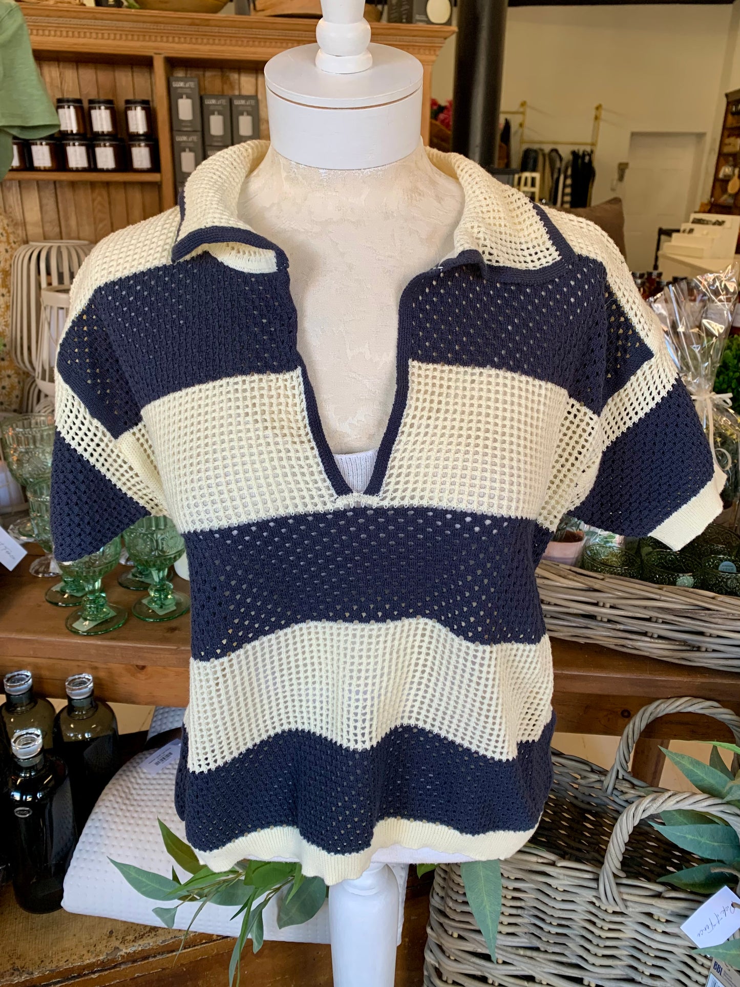 CHIOS KNIT POLO TOP-BLUE