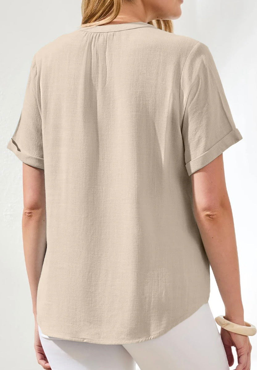 LINEN NOTCH NECK RELAXED FIT TOP-CANVAS