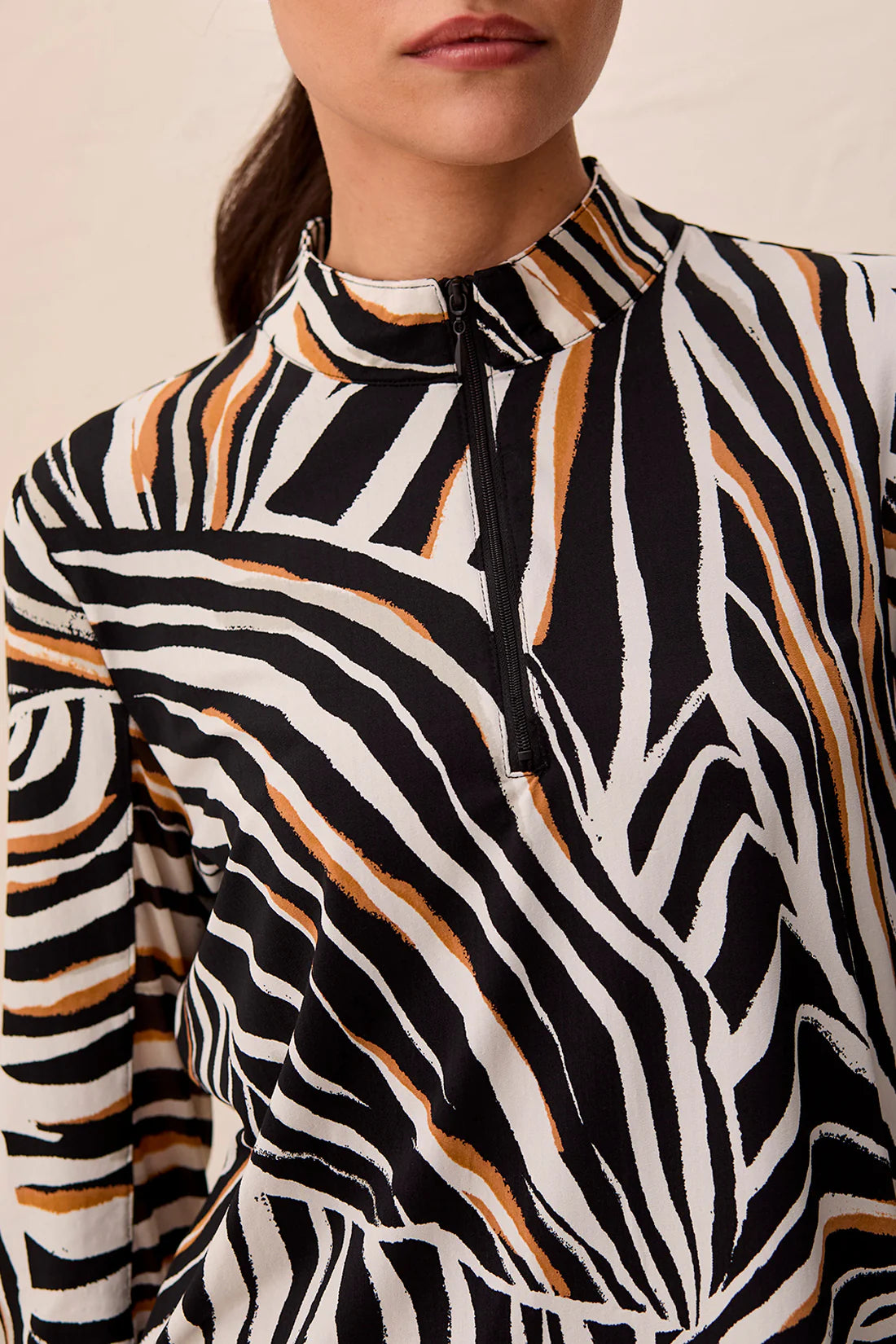 Tribal Long Sleeve Mock Neck Top w/Side Slits Tuscan Tan