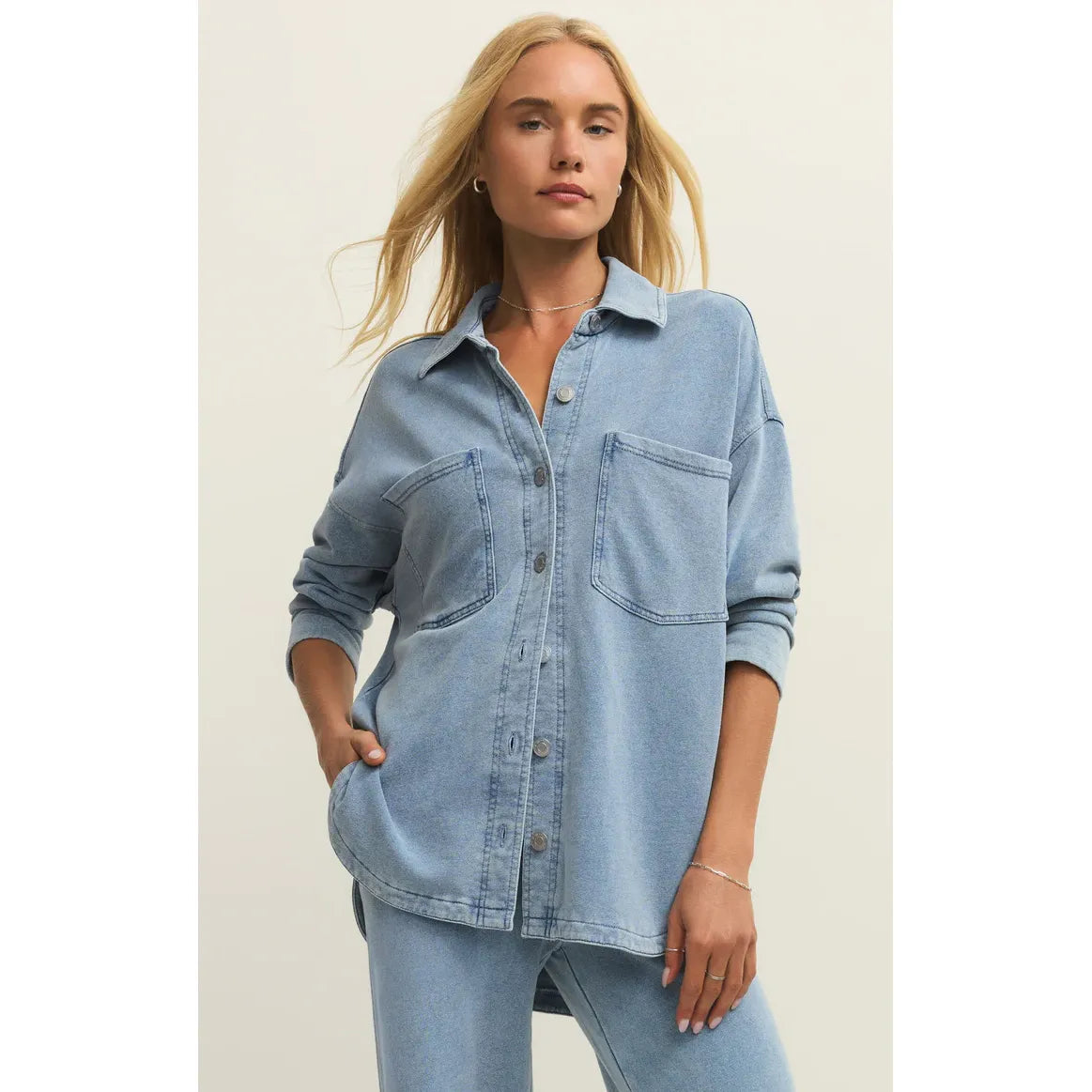 ALL DAY KNIT DENIM JACKET-Ocean Air Indigo