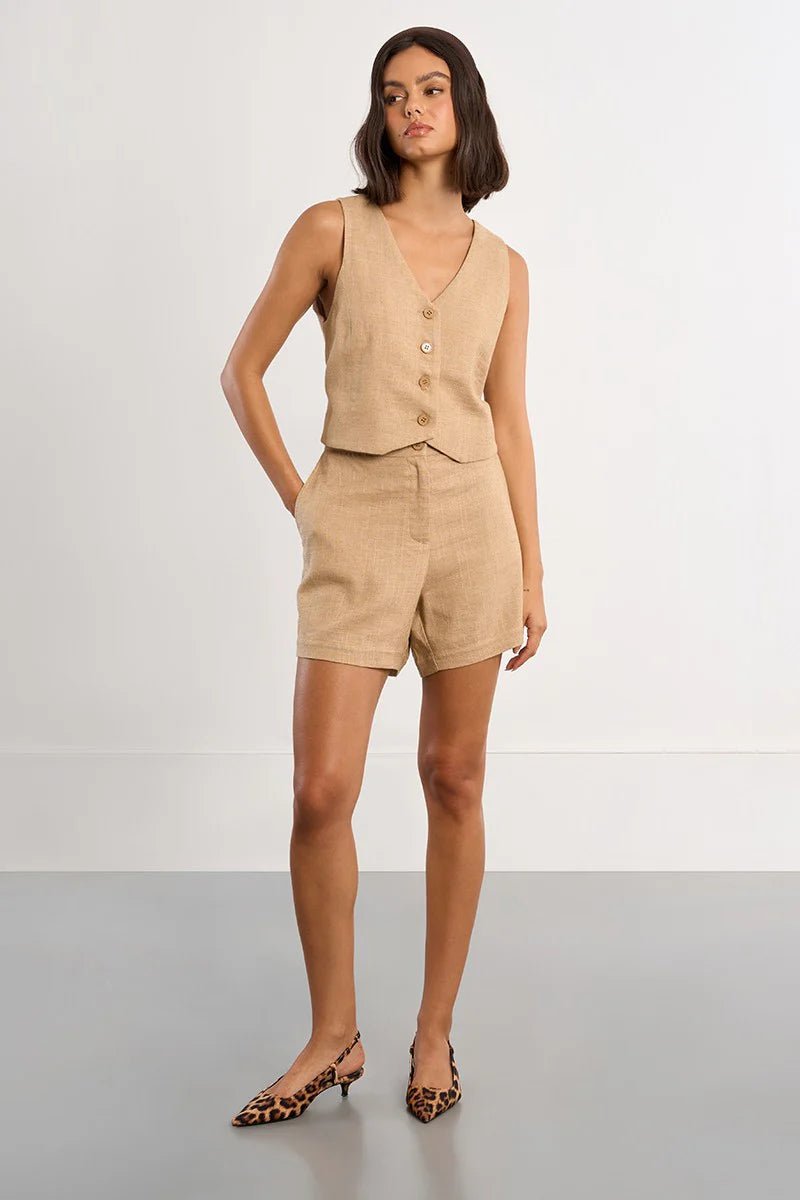 Linen Shorts-Beige