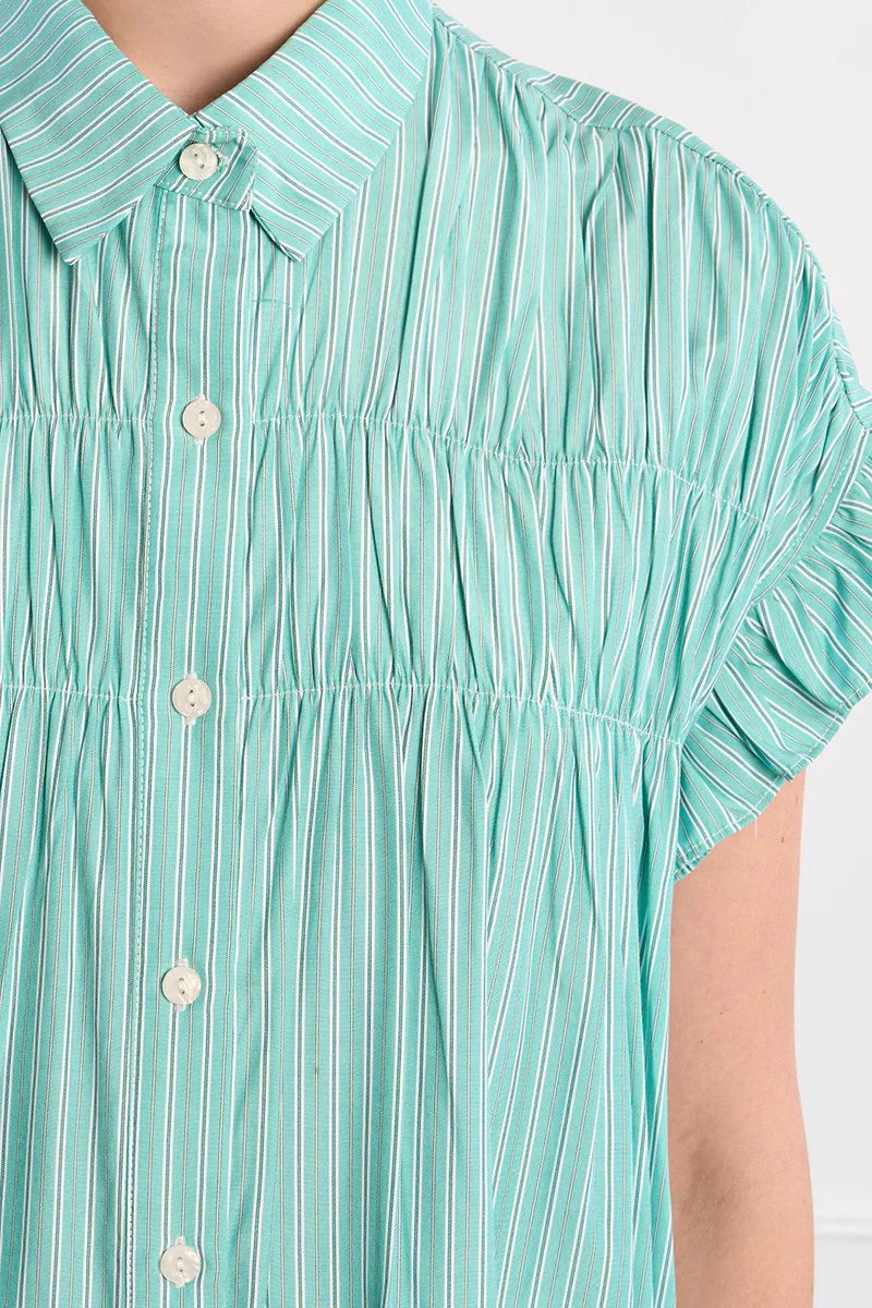 Cotton shirt dress, smocked-Mint