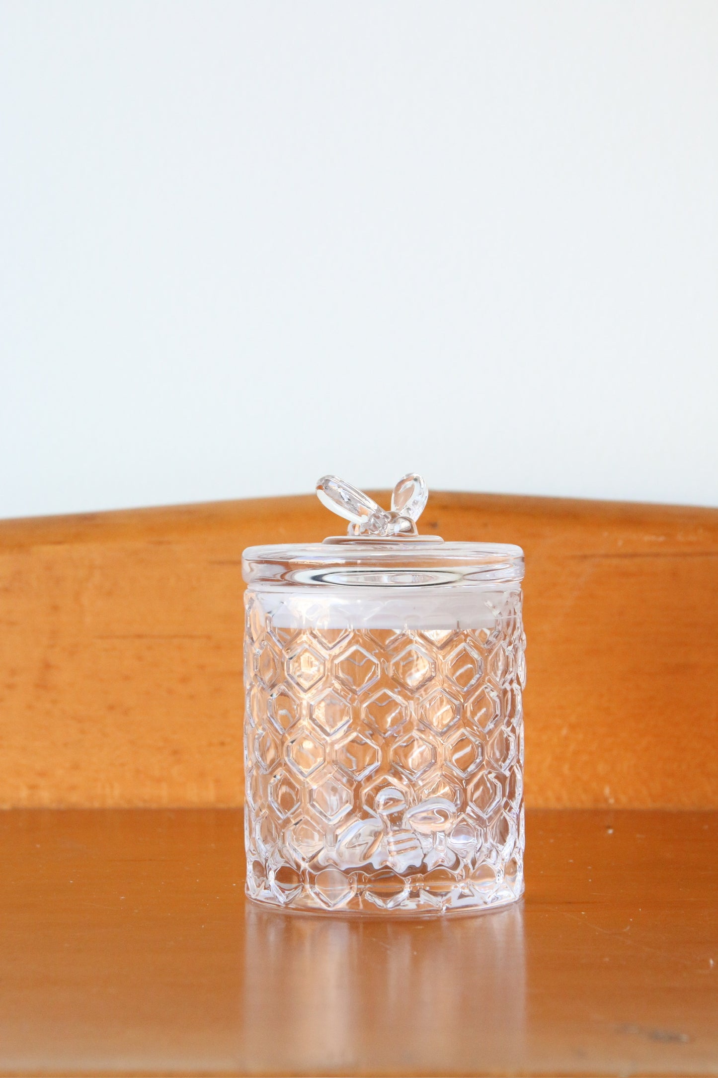 Honeycomb Jar with Bee on Sealed Lid