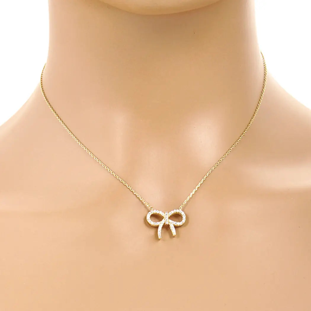 Rhinestone Bow Necklace