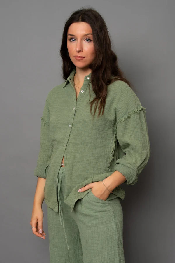 Faramir Button Front Shirt-Moss