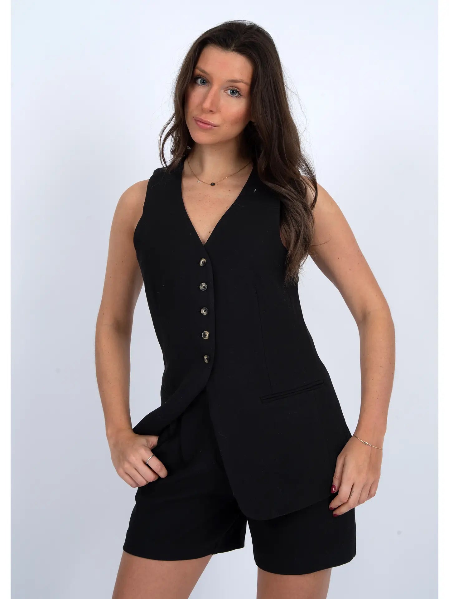 Vestria Linen Vest-Black
