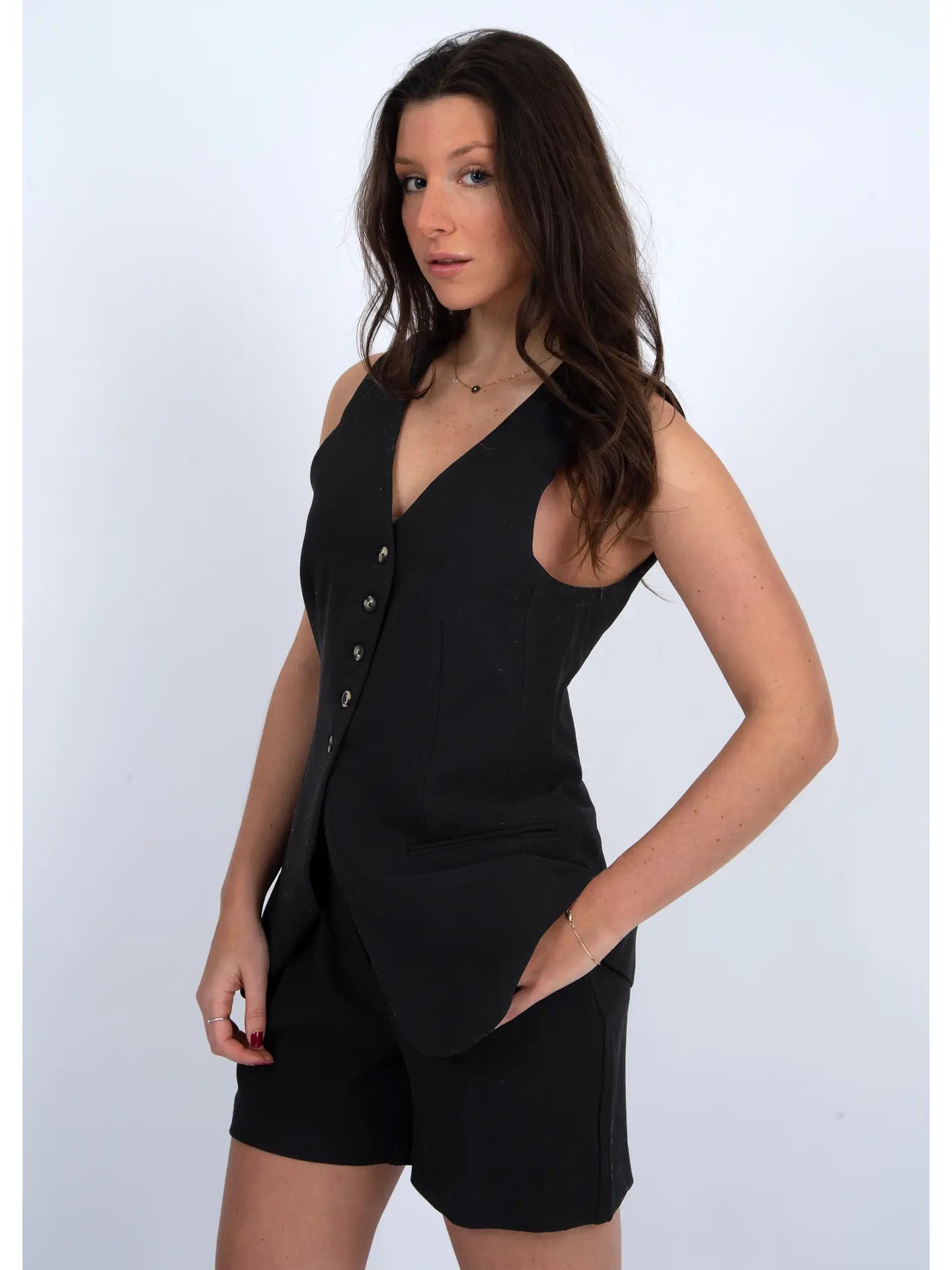 Vestria Linen Vest-Black
