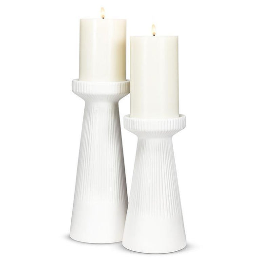 Large Ribbed Pillar Holder-White