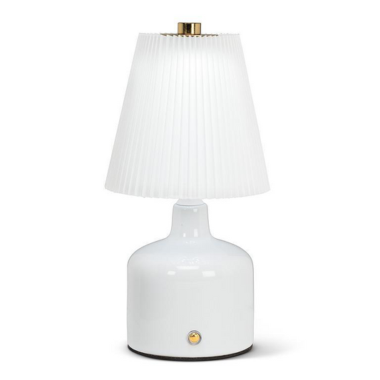 LED Ceramic Lamp with Pleated Shade-White(FINAL SALE)