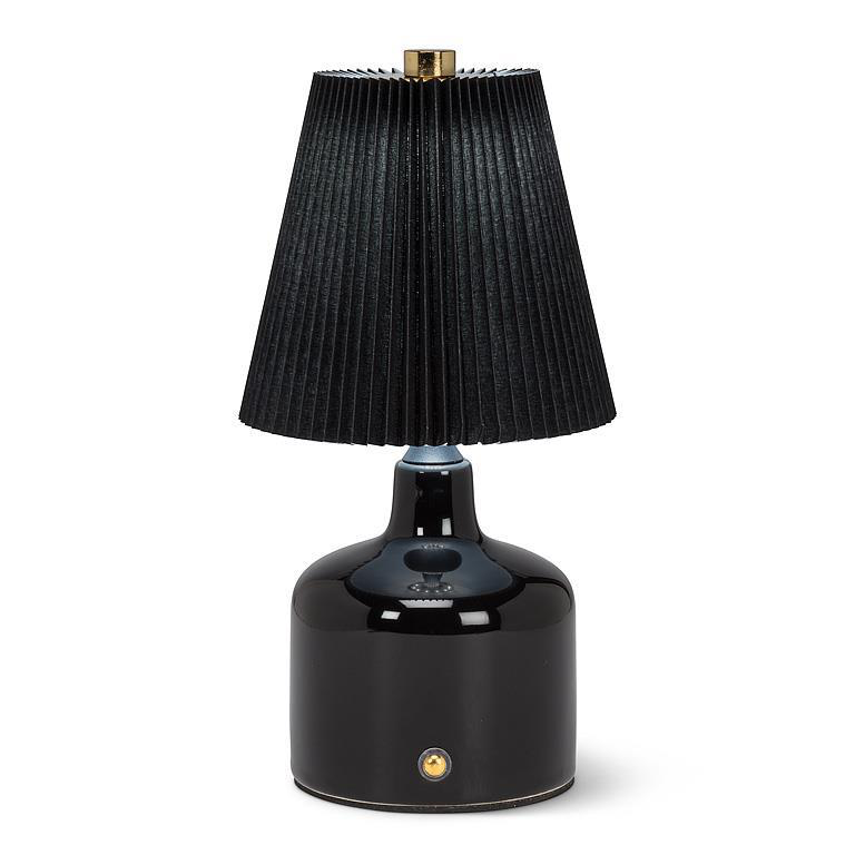 LED Ceramic Lamp with Pleated Shade-Black