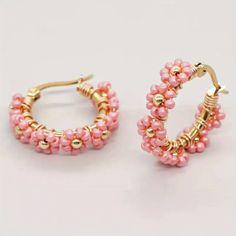 Daisy May Hoop Earrings-Pink