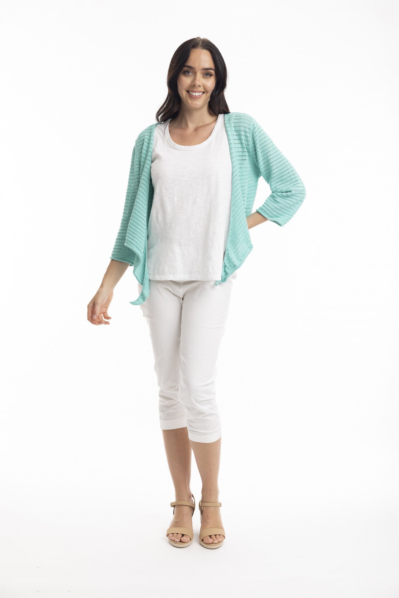 Essentials Knit Tie Shrug-Aqua