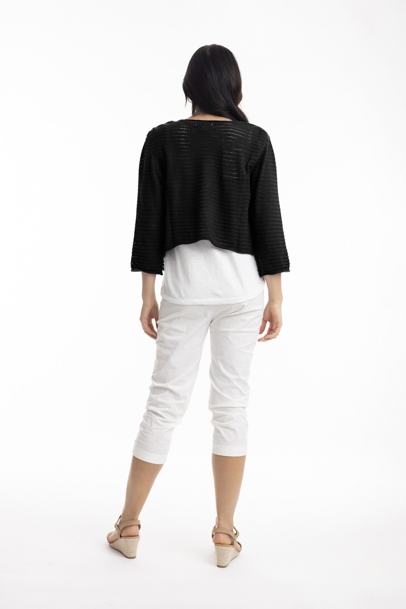 Essentials Knit Tie Shrug-Black
