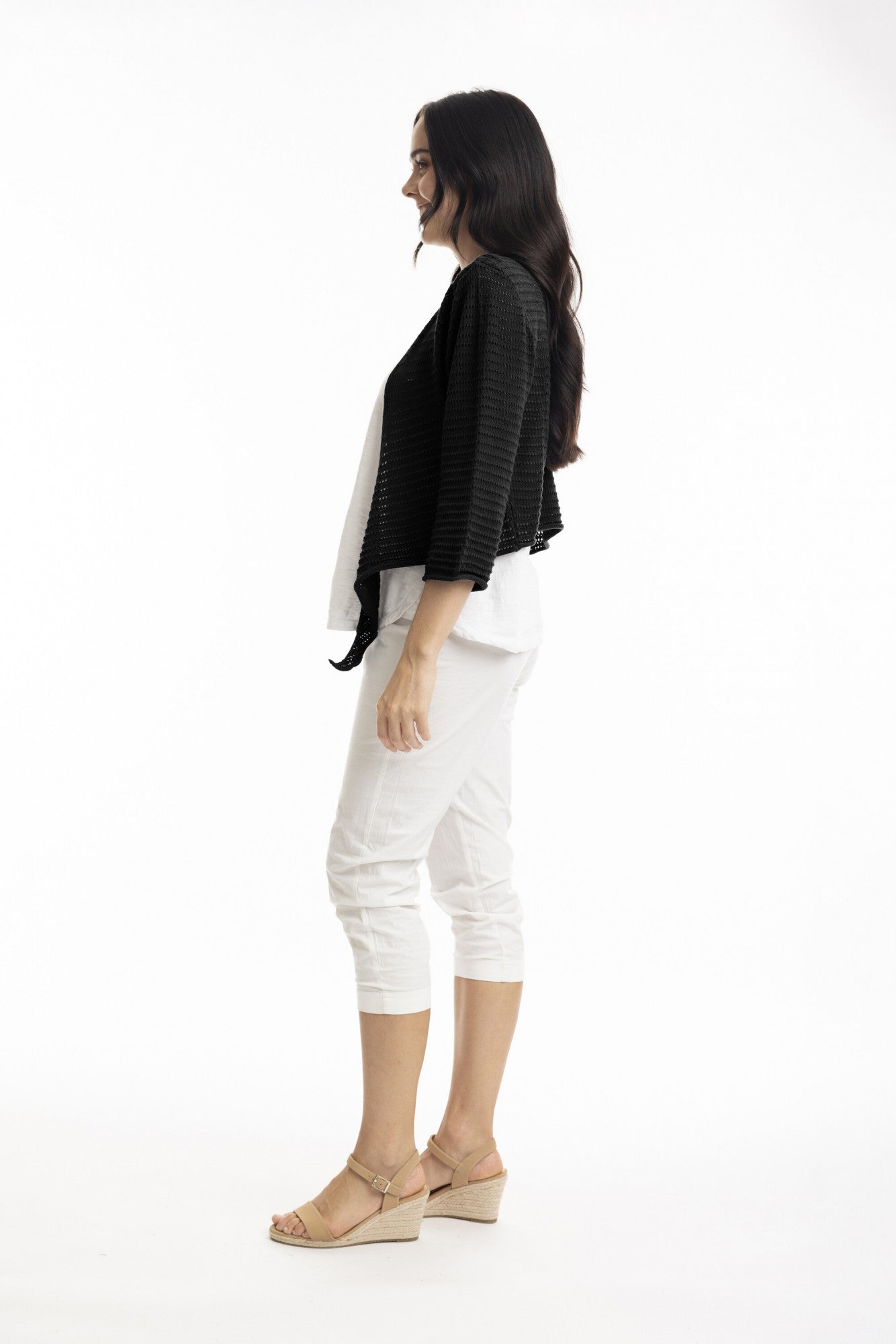 Essentials Knit Tie Shrug-Black
