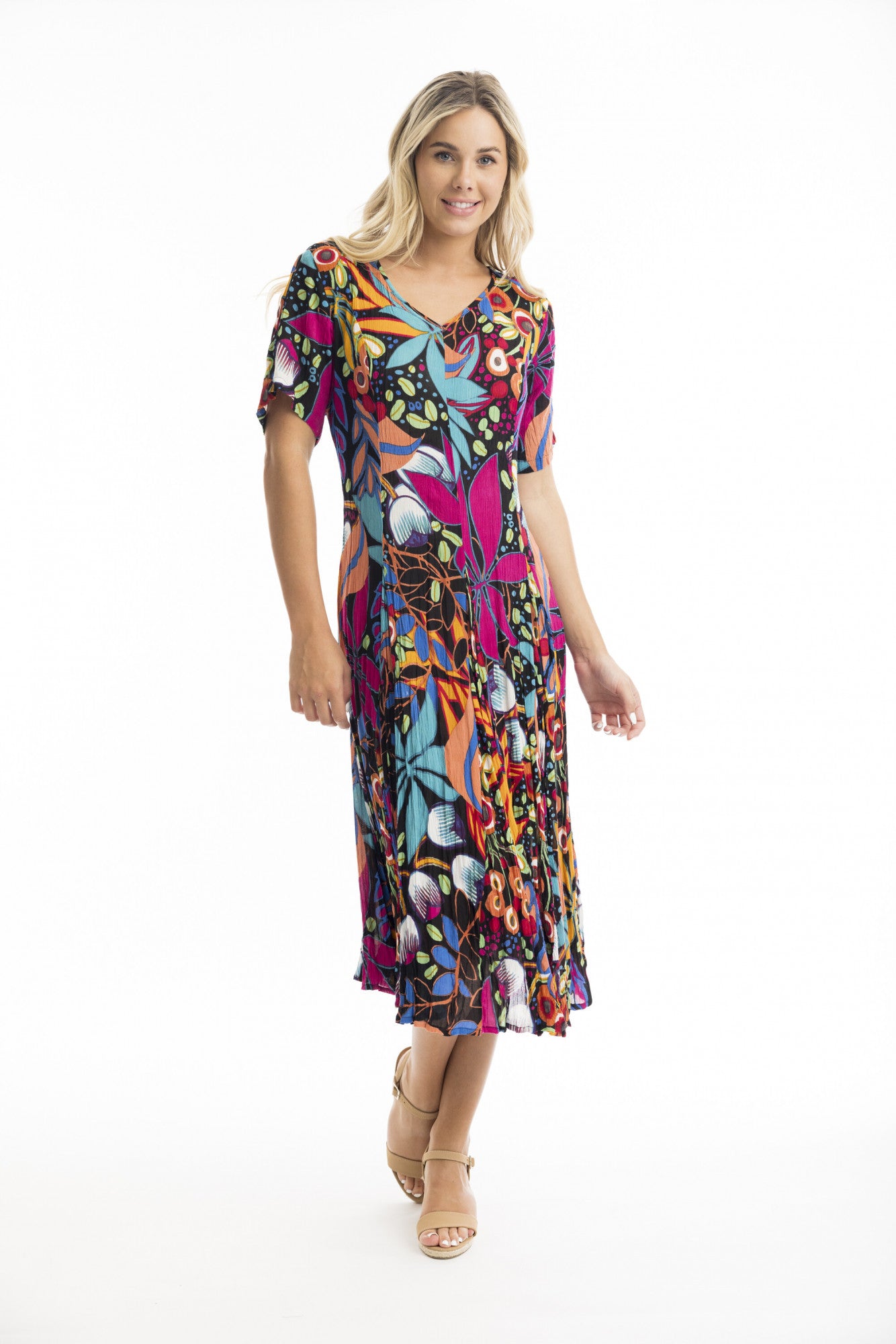 Copacabana Short Sleeve Godet Dress