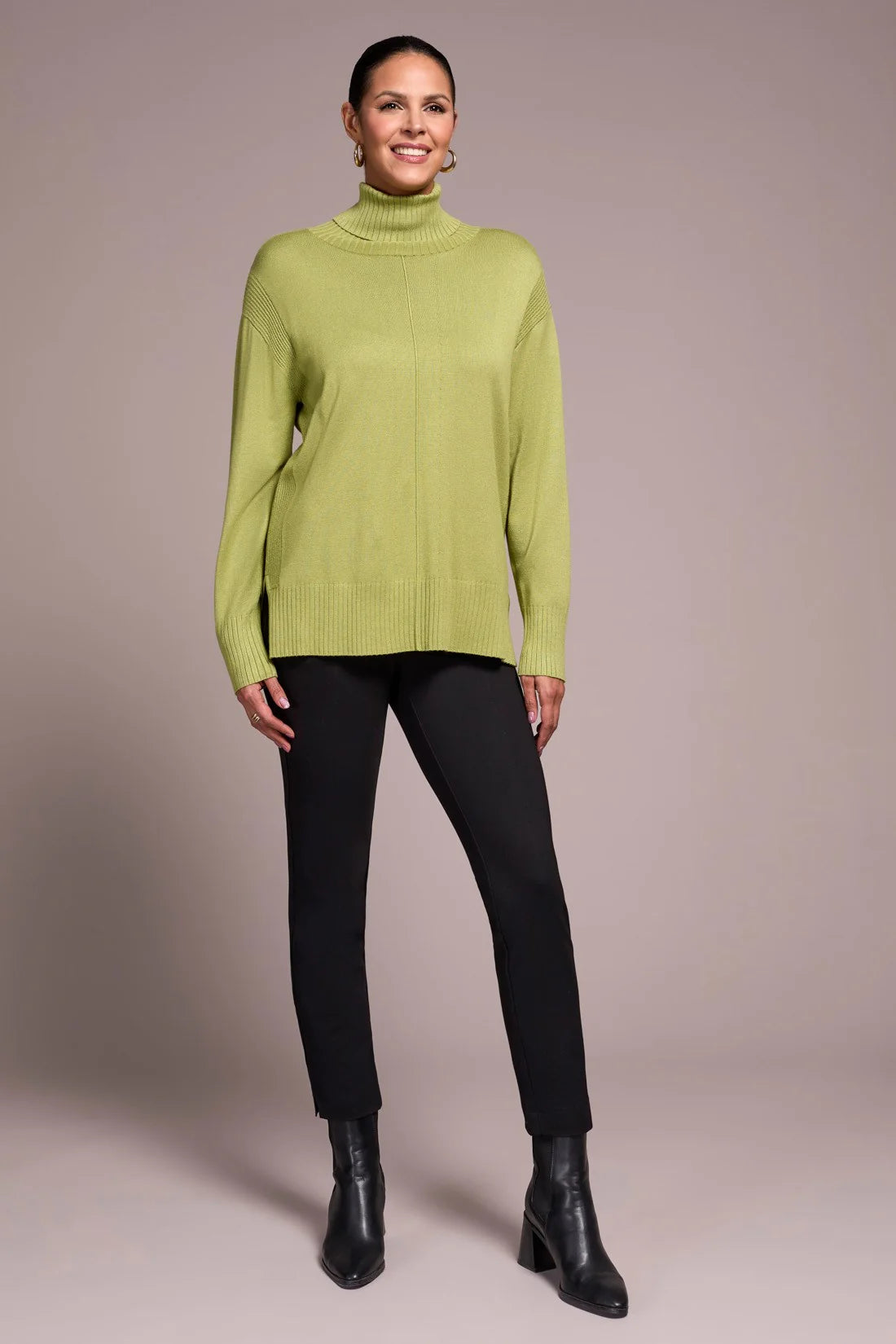 DROP SHOULDER TURTLE NECK SWEATER-WASABI