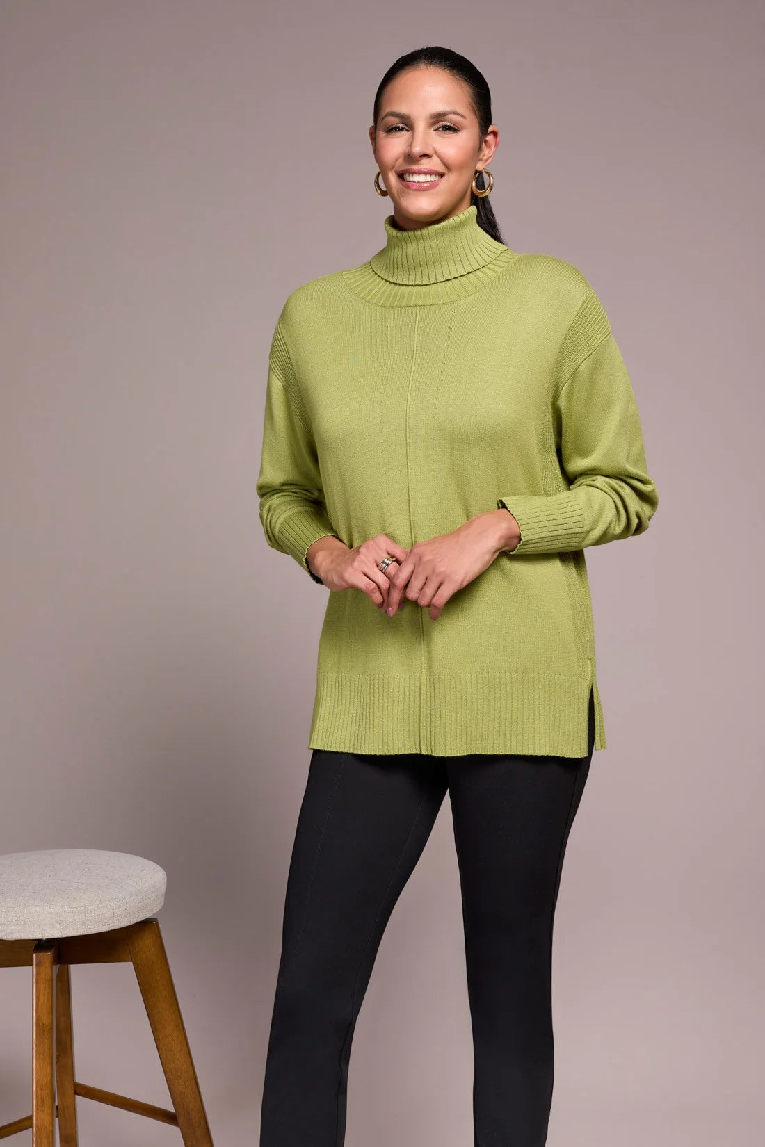 DROP SHOULDER TURTLE NECK SWEATER-WASABI