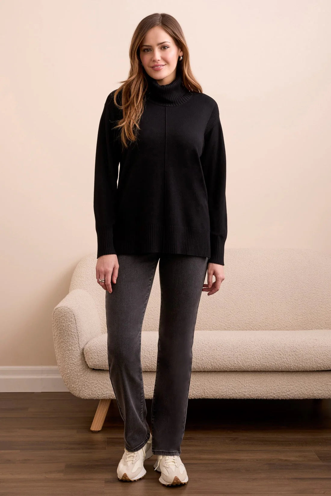 DROP SHOULDER TURTLE NECK SWEATER-BLACK