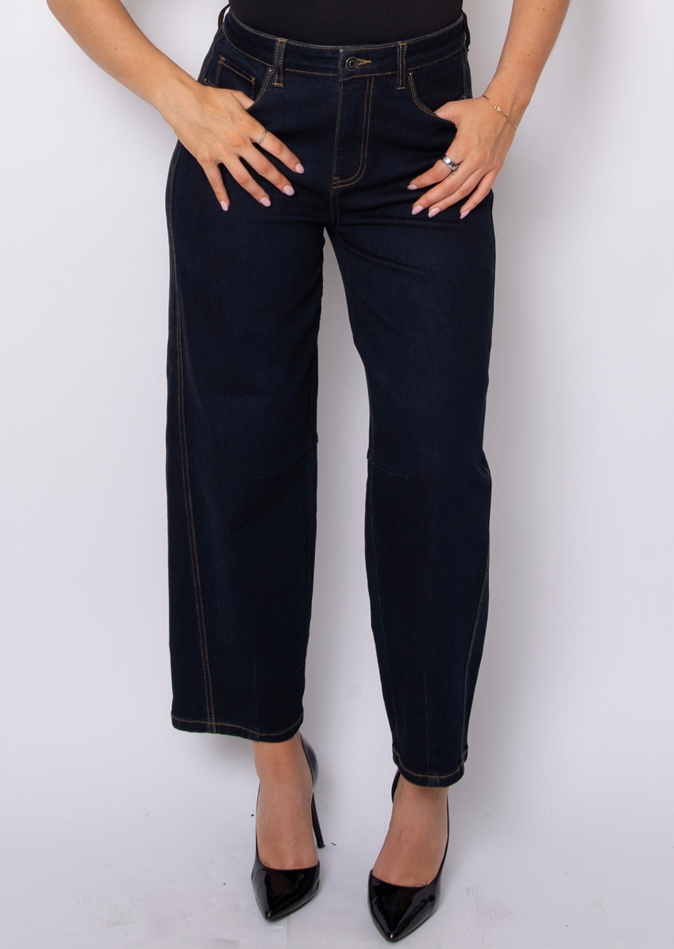 Barni Barrel Jeans-Dark Denim