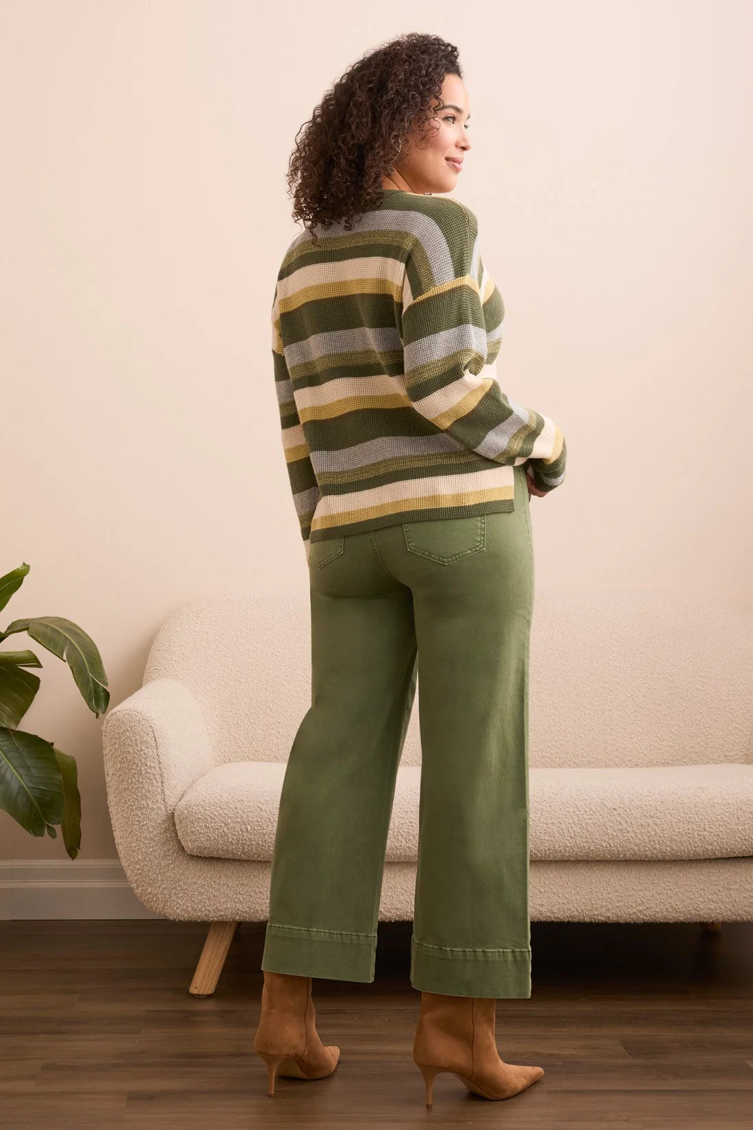 COMBED COTTON U-NECK WAFFLE SWEATER