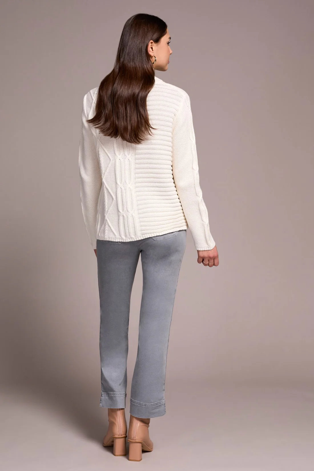 VINTAGE WASHED CABLE KNIT MOCK NECK SWEATER-CREAM