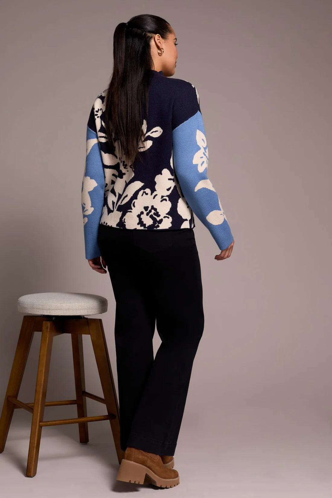 KNIT JACQUARD FUNNEL NECK SWEATER