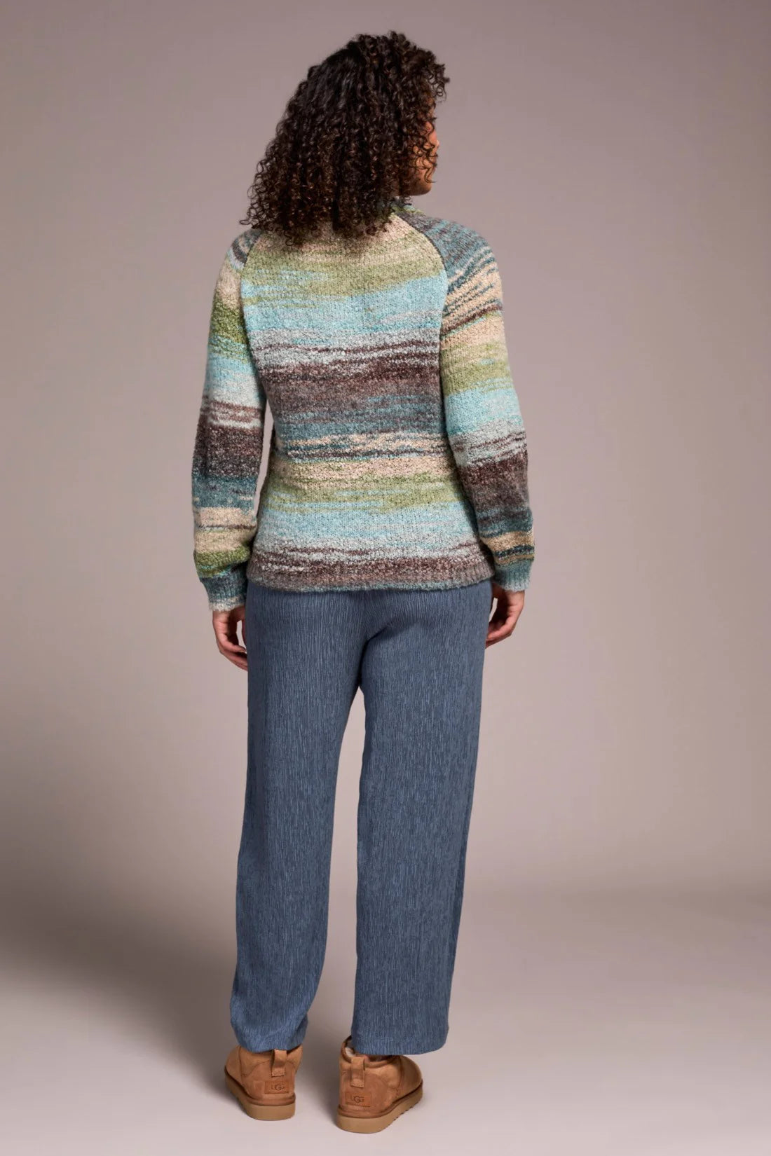 BOUCLE YARN MOCK NECK PUFF SLEEVE SWEATER