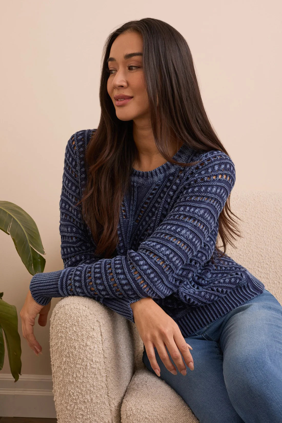 TEXTURED SPECIAL WASH CREW NECK SWEATER-NIGHTFALL