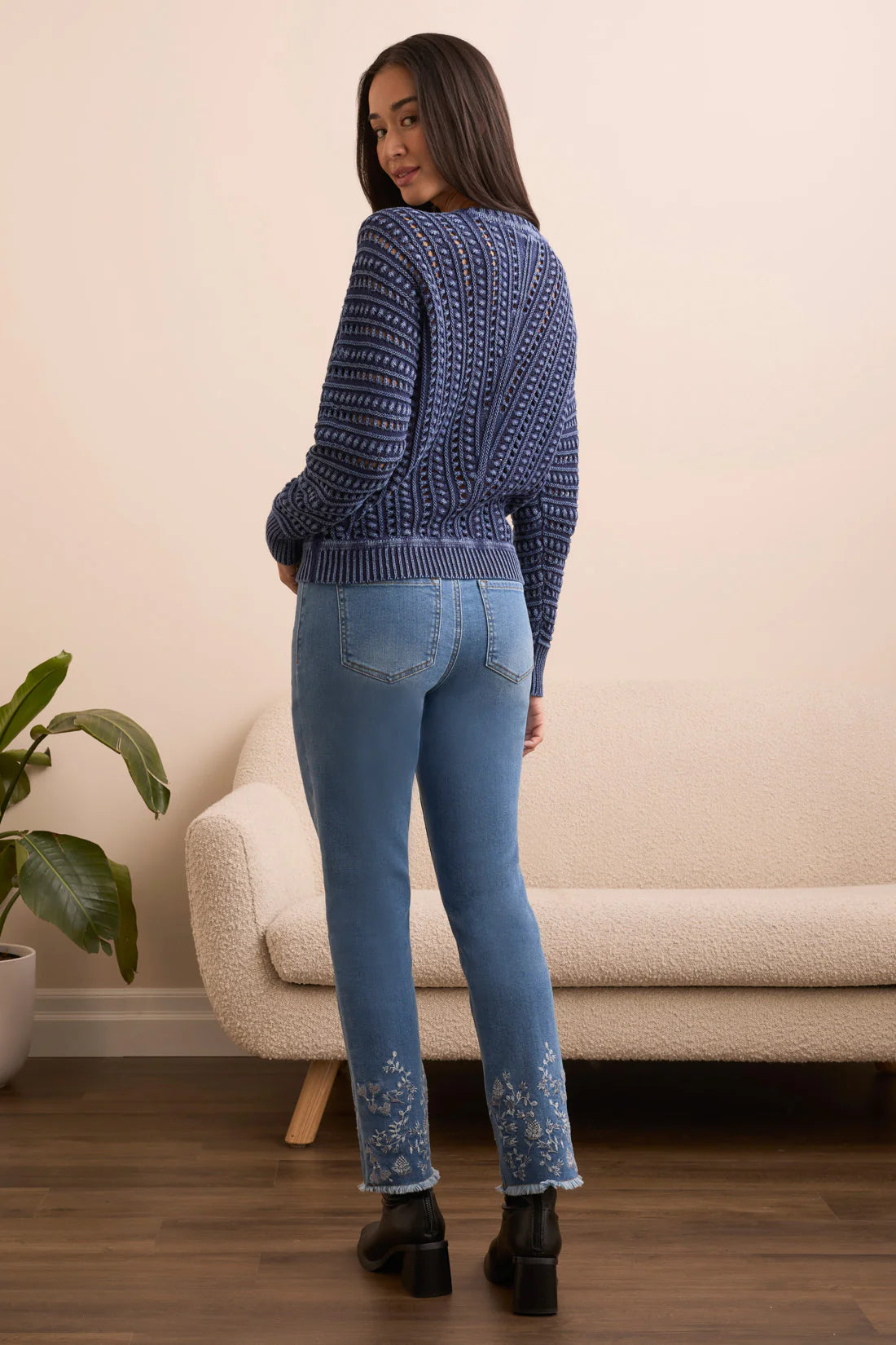 TEXTURED SPECIAL WASH CREW NECK SWEATER-NIGHTFALL