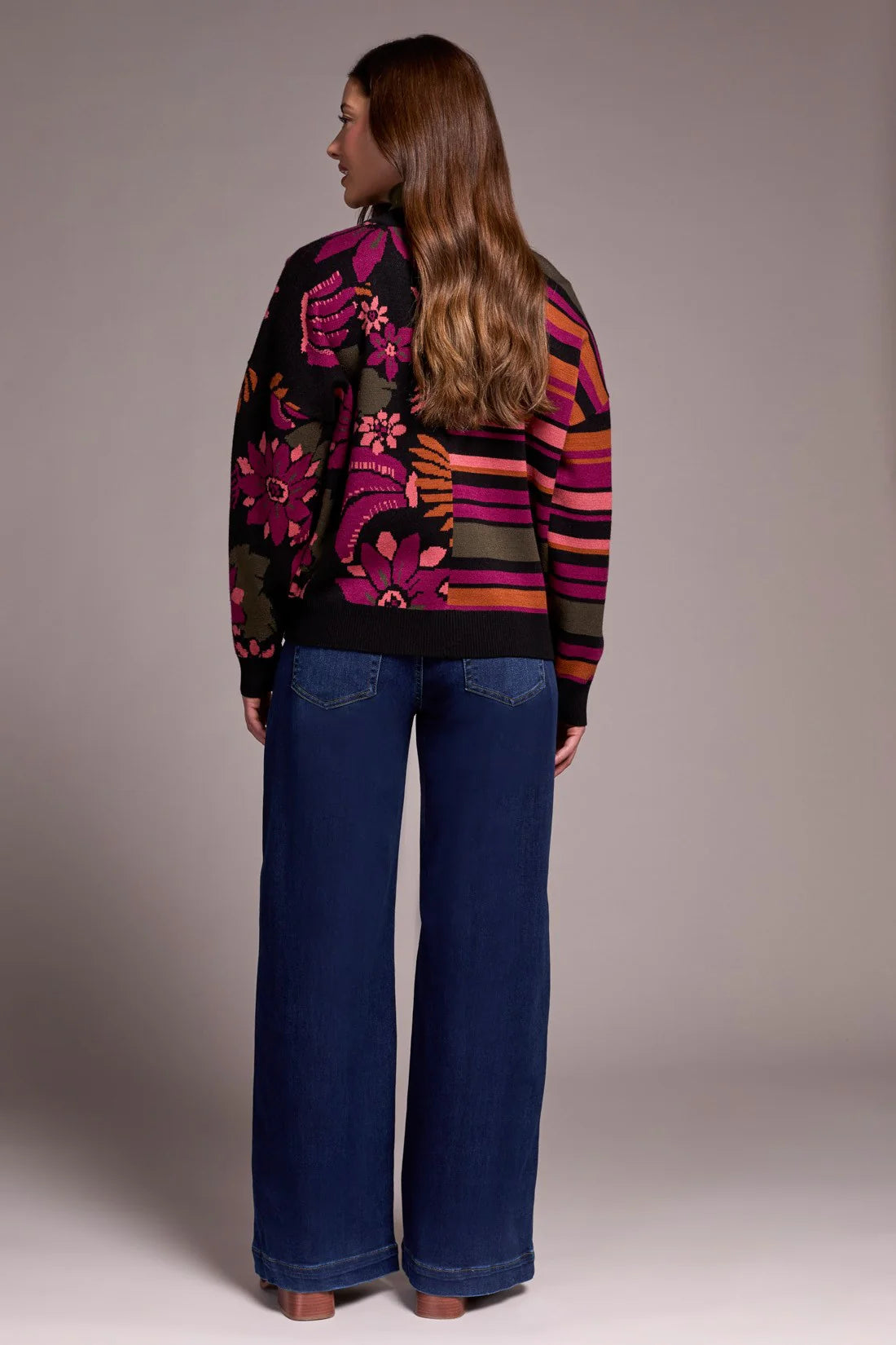 DOUBLE KNIT COMBO PRINT CARDIGAN